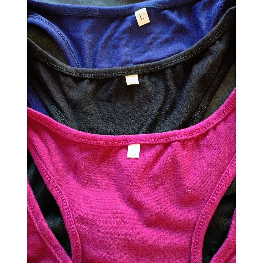Huukeay 3 Women’s Racerback V-Neck Lightweight Tank Tops Size L Pink Black Blue - Picture 3 of 4